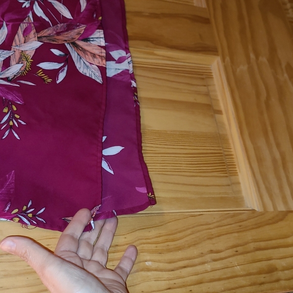 Worthington Short Sleeve Tank Top Blouse Tropical Nature V-Neck Magenta Tan LG - Picture 4 of 8